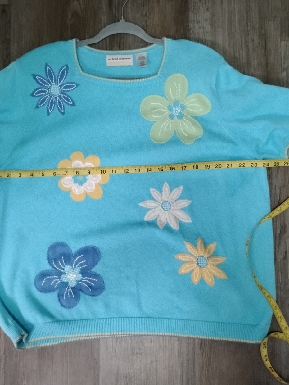 Alfred Dunner Turquoise Floral Appliqué Short Sleeve Top - Picture 9 of 12